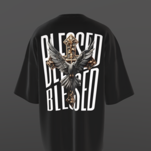 Eagle Blessed Design Oversized Black T-shirt