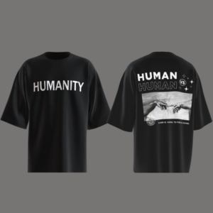 Human vs Human Design Oversized Black T-Shirt