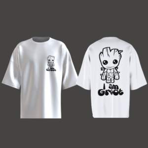 I Am Groot Design Oversized White T-Shirt