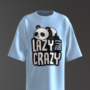 Cute Panda Lazy But Crazy Design Oversized Sky Blue T-Shirt