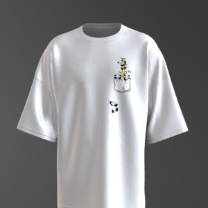Three Cute Panda with Pocket Design Oversized White T-Shirt