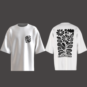 Transformed Flower Design Oversized White T-Shirt