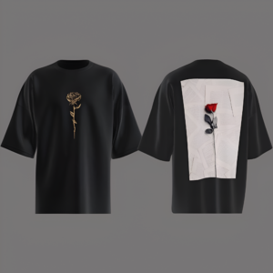 Rose Flowers Design Oversized Black T-Shirt