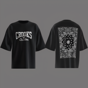 Crooks$Castles Design Oversized Black T-Shirt
