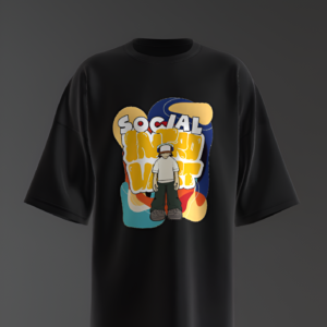 Social Introvert Design Oversized Black T-Shirt