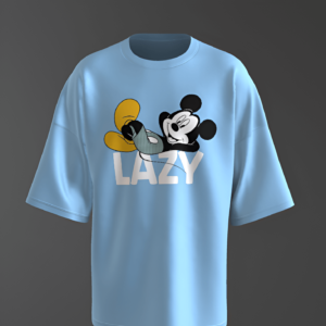 Mickey Mouse Lazy Design Oversized Sky Blue T-Shirt